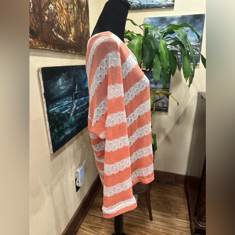 EUC UMGEE light sweater v neck orange white stripes long sleeve Sz M - Picture 5 of 11